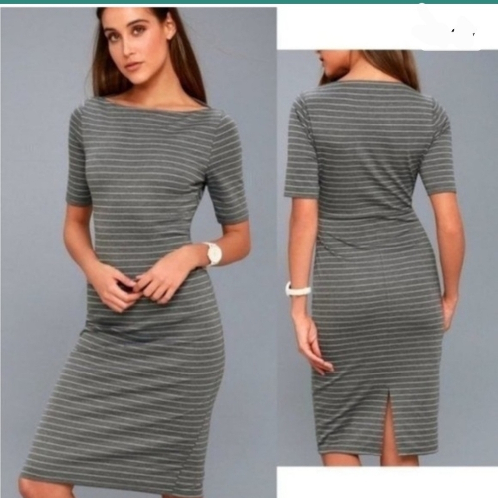 Lulu's Gray Striped Midi Dress